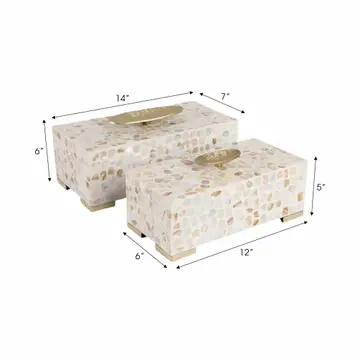 Box Set of 2 - Ivory Shell Inlay with Gold Lid, 12/14 in.