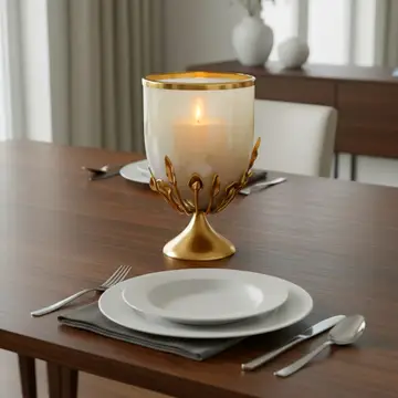 Candle Holder - Gold Glass Metal Frame Hurricane, 15 in.