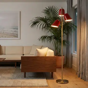 Culver Tree Lamp, Weathered Brass, Crimson Red Shades