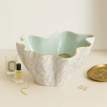Decorative Bowl - Gray/Green Porcelain Modern Wavy, 16 in.
