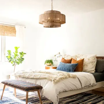 Farmhouse Chandelier 24" Gold Metal + Jute 2-Tiered 6-Light