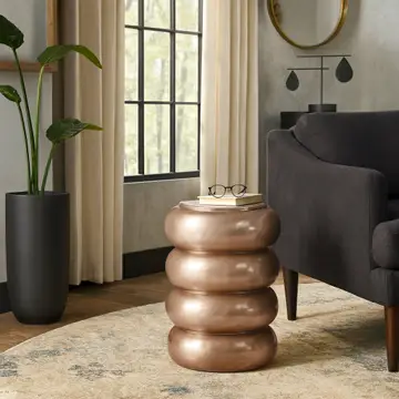 Side Table - Gold Metal Narrow Bold Rounded Drum, 20 in.