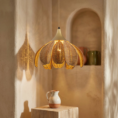 Kamala 1-Light Rattan Hemp Floral Pendant