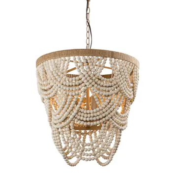 Lusteria 20" Wood Bead 4-Light Tiered Coastal Chandelier