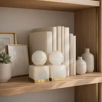Sculptures Set of 2 - White Marble Orb On Metal Base, 6 in.