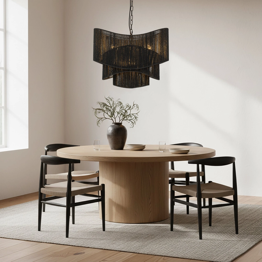 Sienna 3-Light Rattan Tiered Chandelier Matte Black