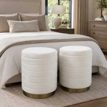 Stool - Cream Velvet Upholstery Backless with Storage, 19 in