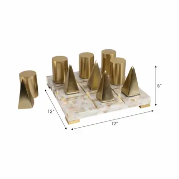 Table Game - Ivory Resin Metal Tic Tac Toe Set, 12x12 in.
