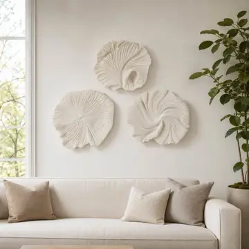 Wall Accent Set of 3 - White Resin Coastal Shell, 18/19/20in