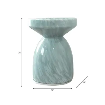 Side Table - Teal Glass Artistic with Pedestal Frame, 20 in.
