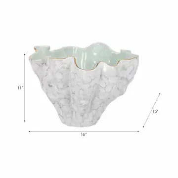 Decorative Bowl - Gray/Green Porcelain Modern Wavy, 16 in.