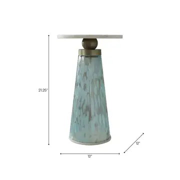 Side Table - Brown/Amber Marble Top with Pedestal, 21 in.
