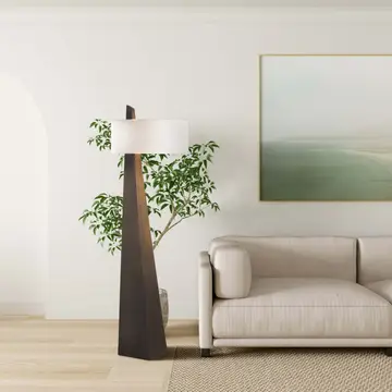 Chestnut Wood Obelisk Cotton-Linen Shade 63" Floor Lamp
