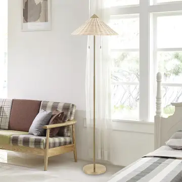 Floor Lamp Traditional Brass 65" 2-Light Rattan Shade