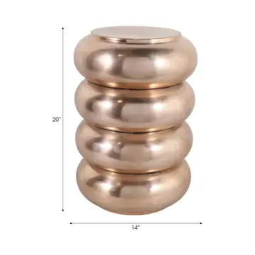 Side Table - Gold Metal Narrow Bold Rounded Drum, 20 in.