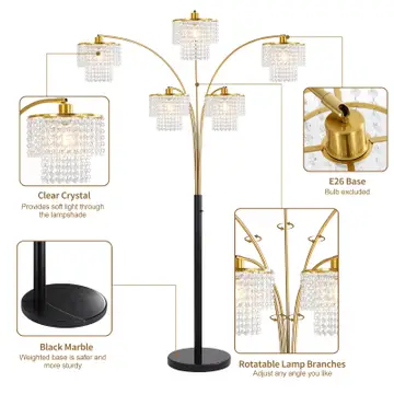 Floor Lamp Modern Brio 80" 5-Light Gold Crystal Arc