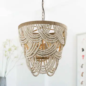 Lusteria 20" Wood Bead 4-Light Tiered Coastal Chandelier