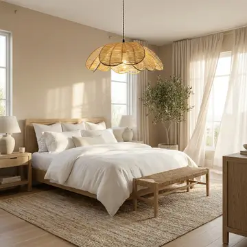 Rattan Flower Pendant Coastal Hanging Fixture Light