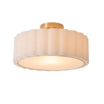 Scalloped, Flush Mount Lamp, Weathered Brass, White Linen, D