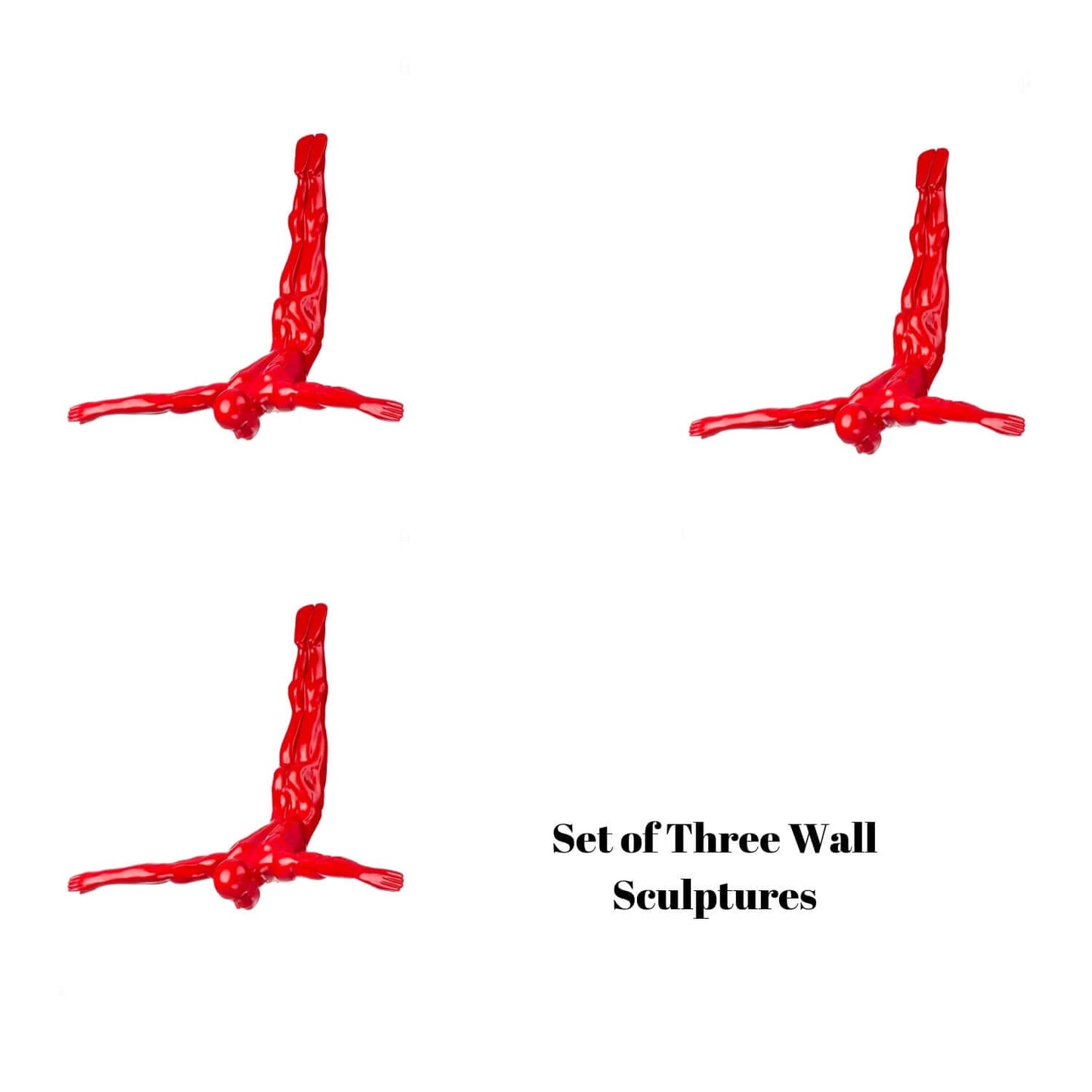 Set of Three Large Wall Divers // Glossy Red