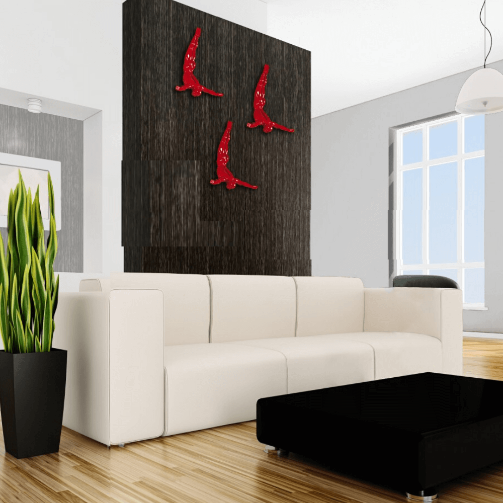 Set of Three Large Wall Divers // Glossy Red