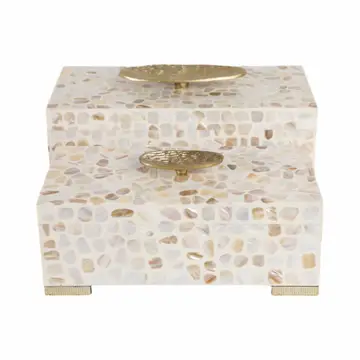 Box Set of 2 - Ivory Shell Inlay with Gold Lid, 12/14 in.