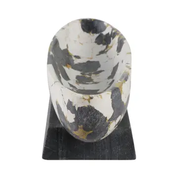 Decorative Bowl - Black/White Marble Gold Pedestal 18 in.