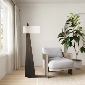 Chestnut Wood Obelisk Cotton-Linen Shade 63" Floor Lamp