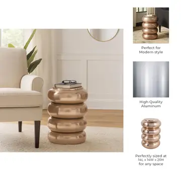 Side Table - Gold Metal Narrow Bold Rounded Drum, 20 in.