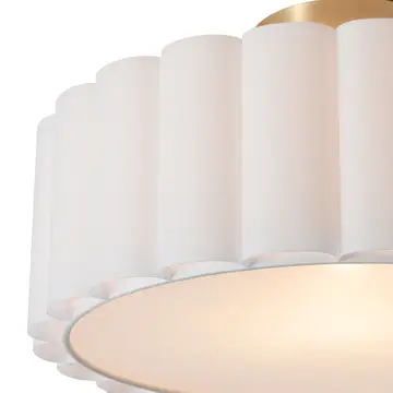 Scalloped, Flush Mount Lamp, Weathered Brass, White Linen, D