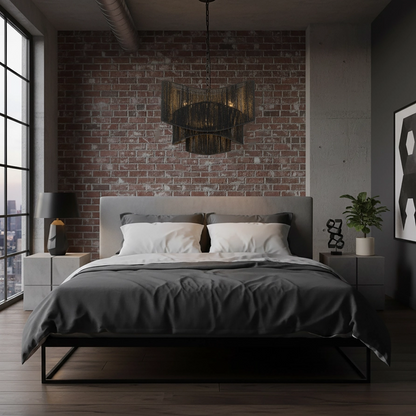 Sienna 3-Light Rattan Tiered Chandelier Matte Black