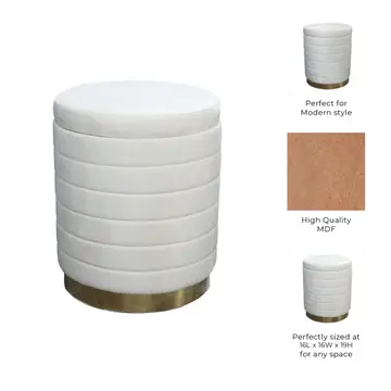 Stool - Cream Velvet Upholstery Backless with Storage, 19 in