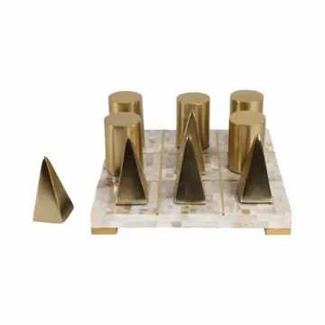 Table Game - Ivory Resin Metal Tic Tac Toe Set, 12x12 in.