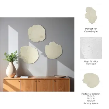Wall Accent Set of 3 - White Resin Coastal Shell, 18/19/20in