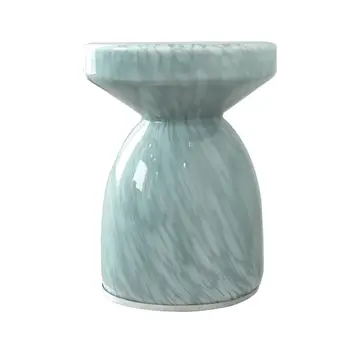 Side Table - Teal Glass Artistic with Pedestal Frame, 20 in.