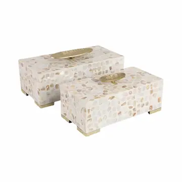 Box Set of 2 - Ivory Shell Inlay with Gold Lid, 12/14 in.