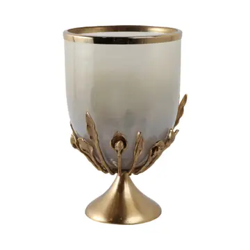 Candle Holder - Gold Glass Metal Frame Hurricane, 15 in.