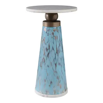 Side Table - Brown/Amber Marble Top with Pedestal, 21 in.