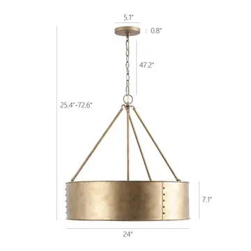 Farmhouse Chandelier 24" 5-Light Rustic Gold Metal Shade