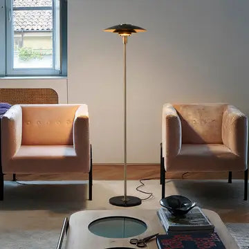 Floor Lamp Rancho Mirage 61" Black Gold Shade Brass Dimmer