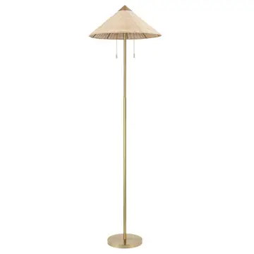 Floor Lamp Traditional Brass 65" 2-Light Rattan Shade