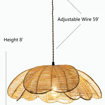 Rattan Flower Pendant Coastal Hanging Fixture Light