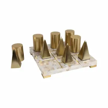 Table Game - Ivory Resin Metal Tic Tac Toe Set, 12x12 in.