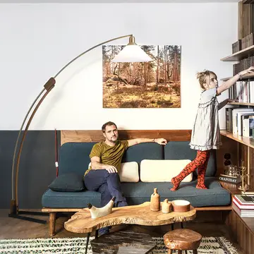 Arc Floor Lamp Walnut/Weathered Brass 80" Melmar Dimmer
