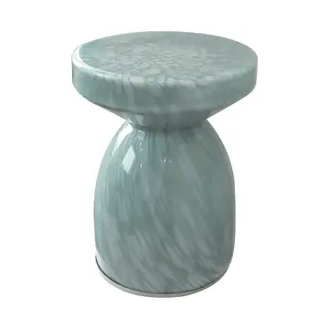 Side Table - Teal Glass Artistic with Pedestal Frame, 20 in.