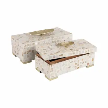 Box Set of 2 - Ivory Shell Inlay with Gold Lid, 12/14 in.