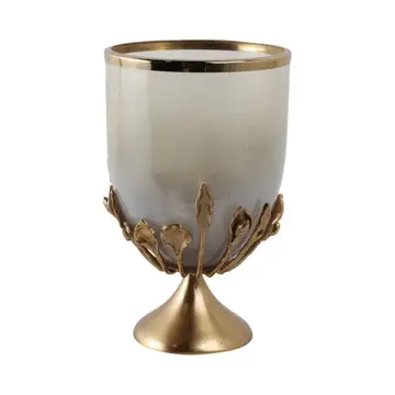 Candle Holder - Gold Glass Metal Frame Hurricane, 15 in.