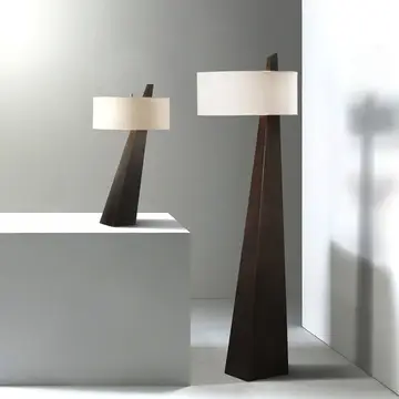 Chestnut Wood Obelisk Cotton-Linen Shade  29" Table Lamp