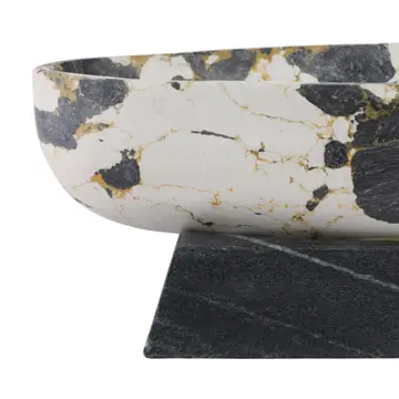 Decorative Bowl - Black/White Marble Gold Pedestal 18 in.