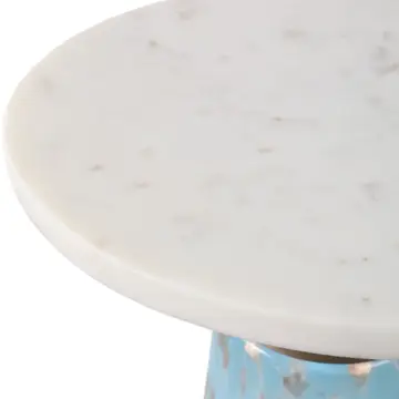 Side Table - Brown/Amber Marble Top with Pedestal, 21 in.